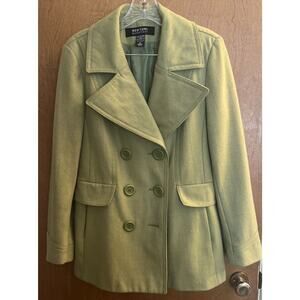 New York & Company Pea coat Women Sz 10 Green Wool blend Double Breasted Lined